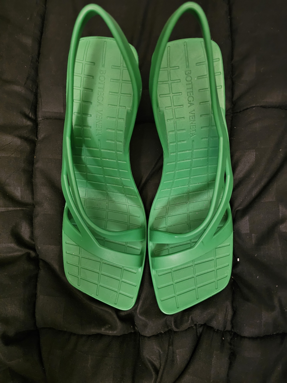 Bottega Veneta Bright Green Square-Toe Slingback Sandals